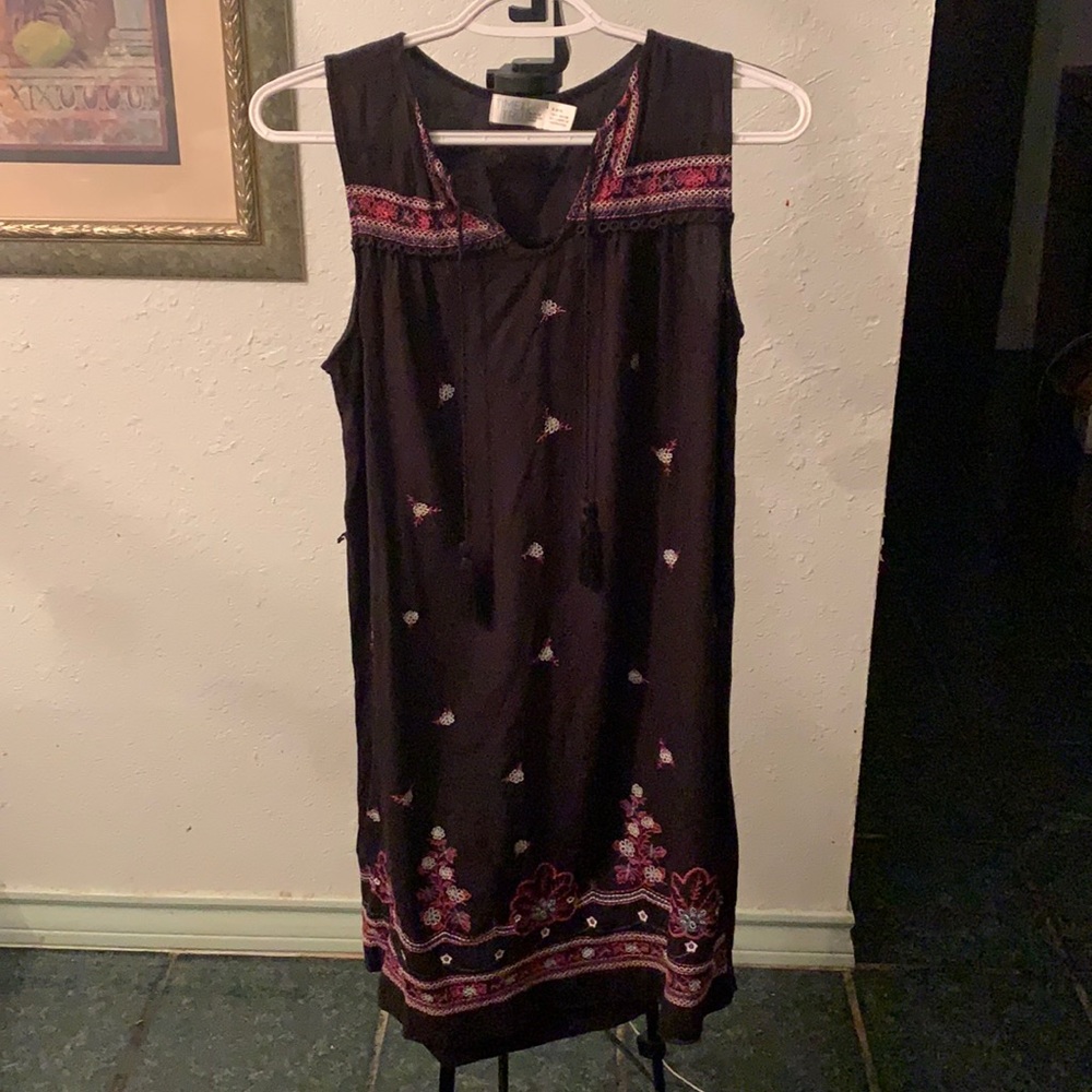 Time and Tru black embroidered tank dress